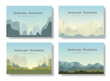 Dağ vektör manzaraları düz bir şekilde. Doğal duvar kağıtları minimalist, çokgen bir kavramdır. vektör illüstrasyonu.