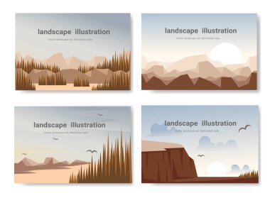 Manzara çizimi, dağlar ve göller düz stil, Güzel Doğal duvar kağıtları, vektör illüstrasyonu.