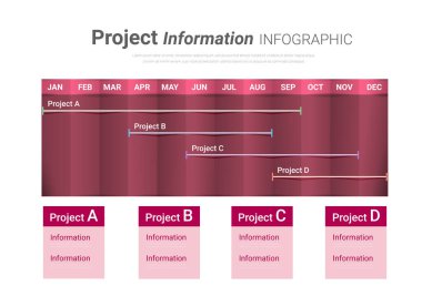 12 aylık takvim planlayıcısı veya zaman çizelgesi, Modern renkli çizelge, grafik. Şablon, sunum ve grafik için. Bilgi elementleri. Vektör illüstrasyonu.