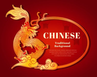 Çin ejderhası, Çin usulü çerçeveler, çeşitli doğulu süslemeler, Retro çerçeveler. vektör illüstrasyonu.