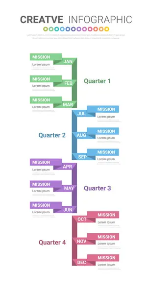 Tervező Naptár Hónap Negyedév Idővonal Infografika Design Vektor Prezentációs Üzleti Jogdíjmentes Stock Vektorok
