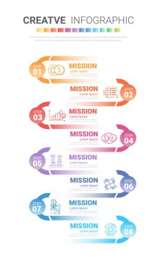 Çember Infographic ince çizgi tasarımı ve 8 seçenek veya adım. İş kavramı için bilgi grafikleri. Sunum afişi, iş akışı düzeni, işlem diyagramı, akış şeması için kullanılabilir. EPS Vektörü.