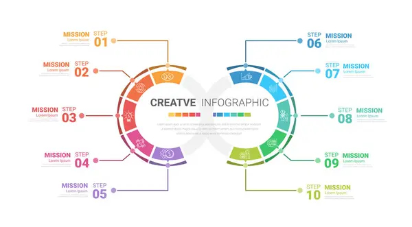 stock vector Infographic design template with numbers 10 option for Presentation infographic, Timeline infographics, steps or processes. Vector illustration.