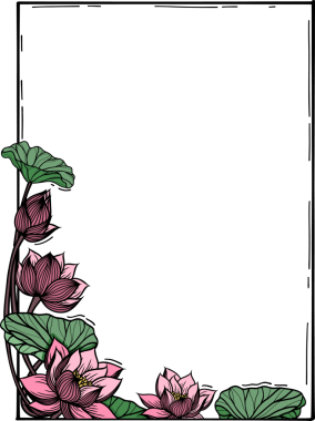 El çizimi Pembe Lotus çiçeği, kare çerçeve süsü.