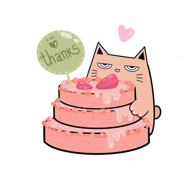 Orange Cat Party Cake Happy Heart Thinking — Stock Photo, Image