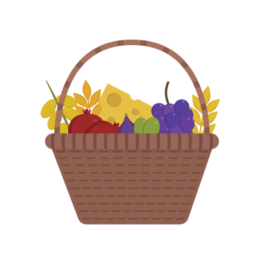 Hasır sepet düz tasarım meyve ve süt ürünleri simgesi olan. Hasat Shavuot tatil kavramı.