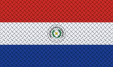 Metal duvar arka planında Paraguay 'ın 3D Bayrağı.