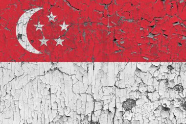 Singapur 'un 3D Bayrağı eski bir taş duvar zemininde.
