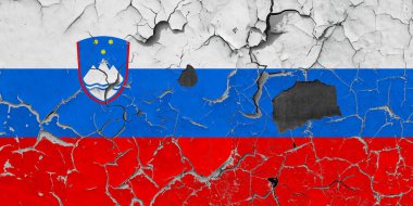 Eski bir taş duvar zemininde Slovenya 'nın 3D Bayrağı.