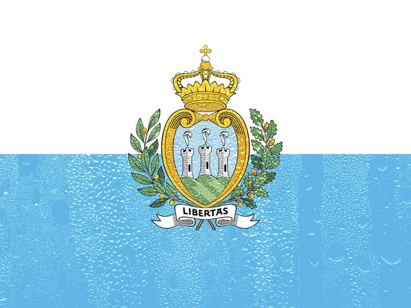 Σημαία Του Αγίου Μαρίνου Ένα Ποτήρι Φόντο Σταγόνα Νερού — Φωτογραφία Αρχείου