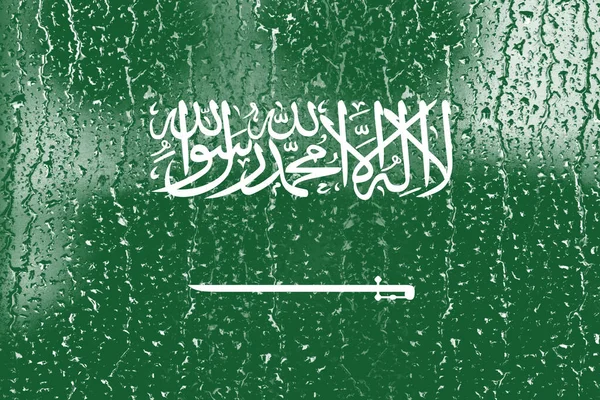 Vlajka Saúdské Arábie Sklenici Pozadím Kapky Vody — Stock fotografie