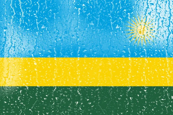 Flagga Rwanda Ett Glas Med Vatten Droppe Bakgrund — Stockfoto
