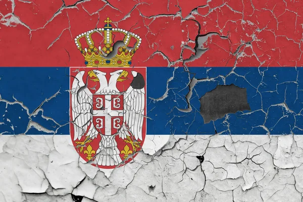 Bandeira Sérvia Antigo Fundo Parede Pedra — Fotografia de Stock