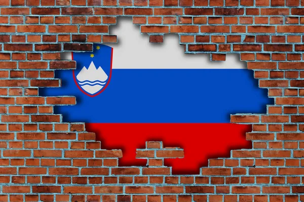Fahne Von Slowenien Hinter Dem Zerbrochenen Hintergrund Der Alten Steinmauer — Stockfoto