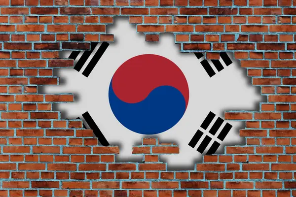 Flag South Korea Broken Old Stone Wall Background — Stock Photo, Image