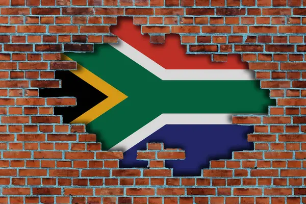 Güney Afrika Nın Bayrağı Kırık Eski Duvar Arka Planının Arkasında — Stok fotoğraf