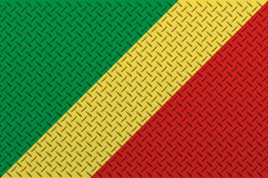 Metal bir arka planda Kongo Cumhuriyeti 'nin 3D Bayrağı.