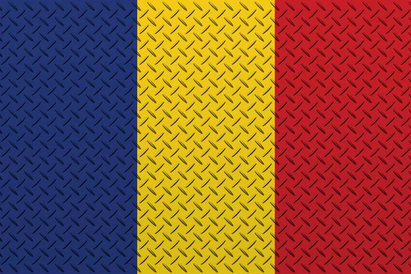 金属墙背景图上的罗马尼亚3D国旗 — 图库照片