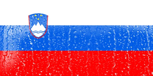 Vlag Van Slovenië Een Glas Met Waterdruppel Achtergrond — Stockfoto