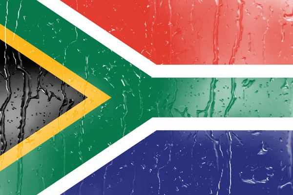 Vlajka Jižní Afriky Sklenici Pozadím Kapky Vody — Stock fotografie