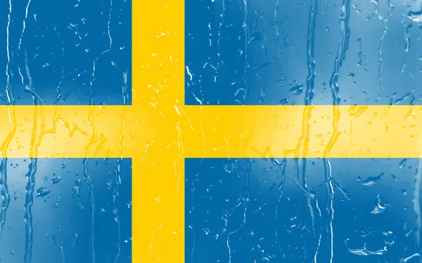 Bandiera Della Svezia Vetro Con Sfondo Goccia Acqua — Foto Stock