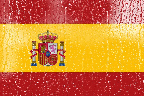 Vlag Van Spanje Een Glas Met Waterdruppel Achtergrond — Stockfoto