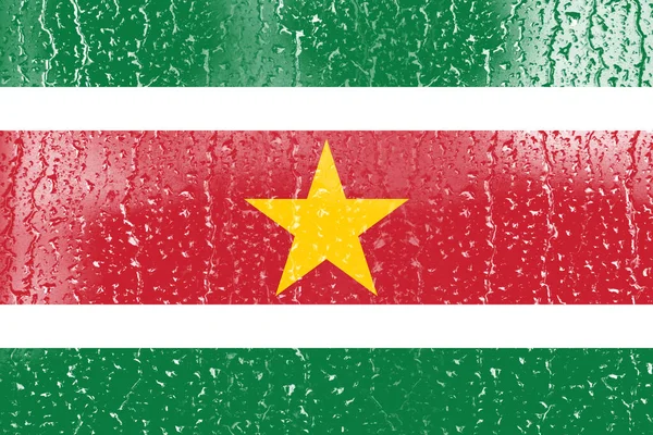 Zászló Suriname Egy Pohár Vízcsepp Háttér — Stock Fotó