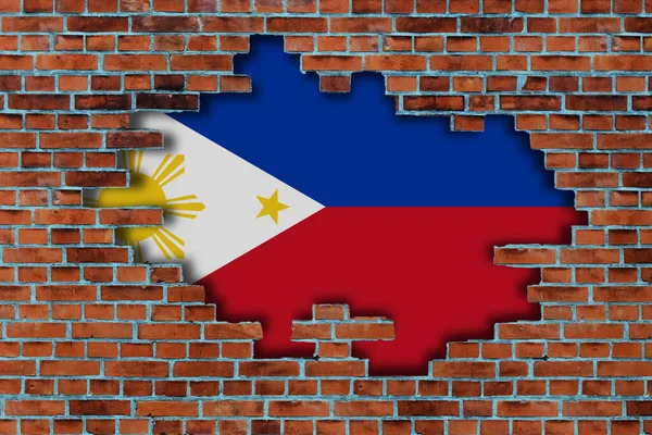 Boyutlu Filipinler Bayrağı Kırık Eski Taş Duvar Arka Planının Arkasında — Stok fotoğraf