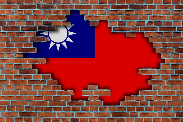 Çin Cumhuriyeti Nin Bayrağı Eski Yıkık Duvarın Arkasında — Stok fotoğraf