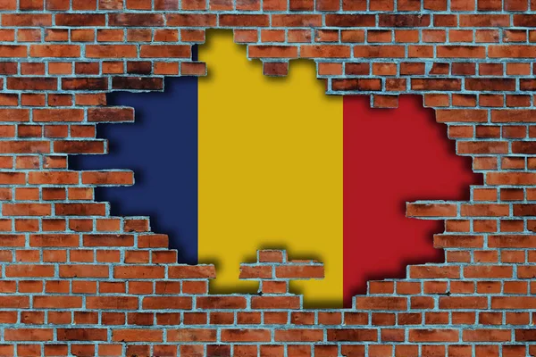 Flagga Rumänien Bakom Den Trasiga Gamla Stenmur Bakgrund — Stockfoto