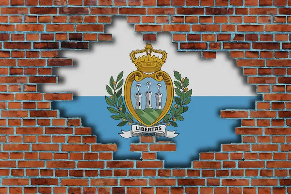 Bandeira San Marino Por Trás Fundo Parede Pedra Velho Quebrado — Fotografia de Stock