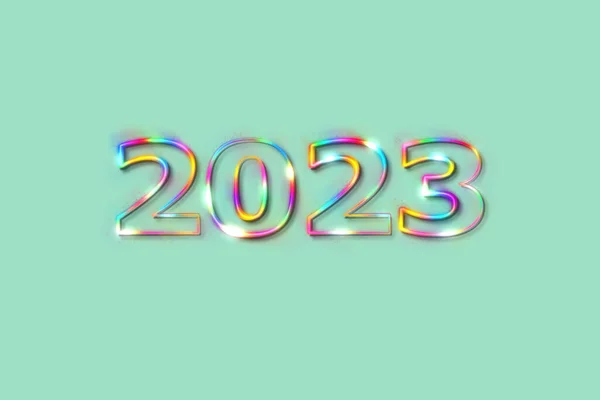 Ілюстрація Новорічна Концепція 2023 Року Дизайном Веселки Тексту Фоні Пляжного — стокове фото