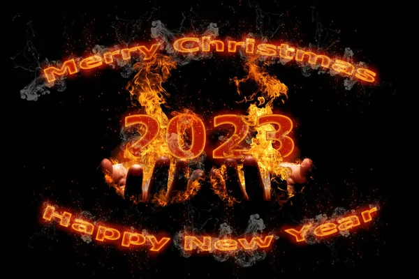 Εικονογράφηση Έννοια Της Πρωτοχρονιάς 2023 Σχεδιασμός Κείμενο Σχέδιο Φωτιά Στη — Φωτογραφία Αρχείου