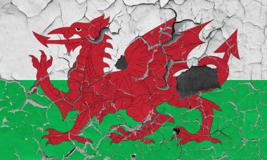 Eski bir taş duvar zemininde Galler 'in 3D bayrağı.