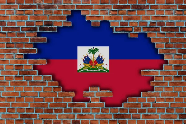 Vlag Van Haïti Achter Gebroken Oude Stenen Muur Achtergrond — Stockfoto