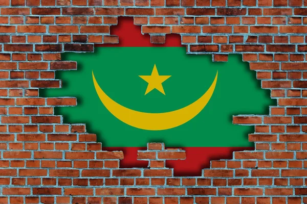Vlajka Mauritánie Rozbité Staré Kamenné Zdi Pozadí — Stock fotografie