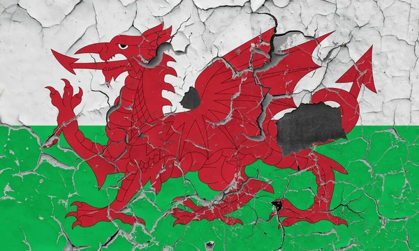 stock image 3D Flag of Wales on an old stone wall background.