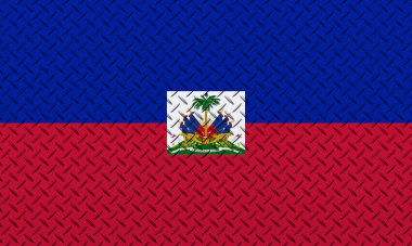 3D Flag of Haiti on a metal wall background.