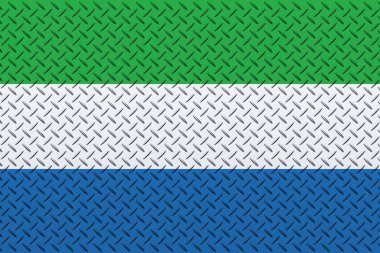 3D Flag of Sierra Leone on a metal wall background.