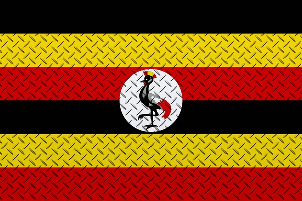 金属製の壁の背景にウガンダの3D旗 — ストック写真