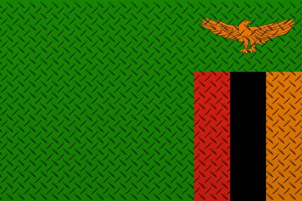 Σημαία Της Ζάμπια Φόντο Μεταλλικό Τοίχο — Φωτογραφία Αρχείου