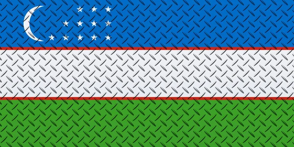 Прапор Узбекистану Металевому Фоні Стіни — стокове фото