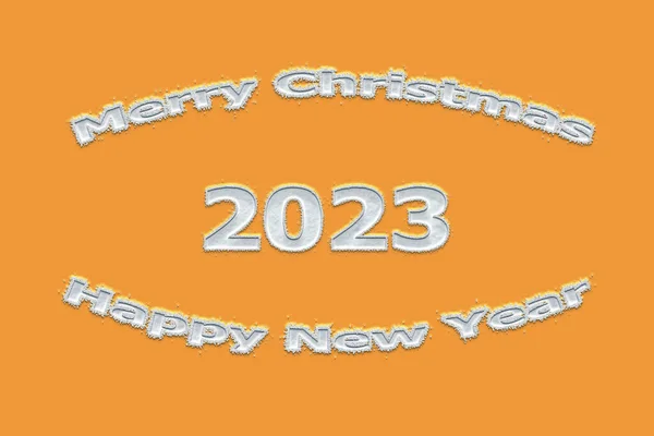 3D图解新年的概念2023设计与文字雪的设计在一个神秘的色彩背景 — 图库照片
