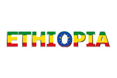 Metin arkaplanda Etiyopya 'nın 3B Bayrağı.