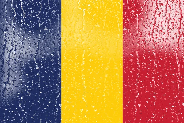 Σημαία Του Τσαντ Ένα Ποτήρι Φόντο Σταγόνα Νερού — Φωτογραφία Αρχείου
