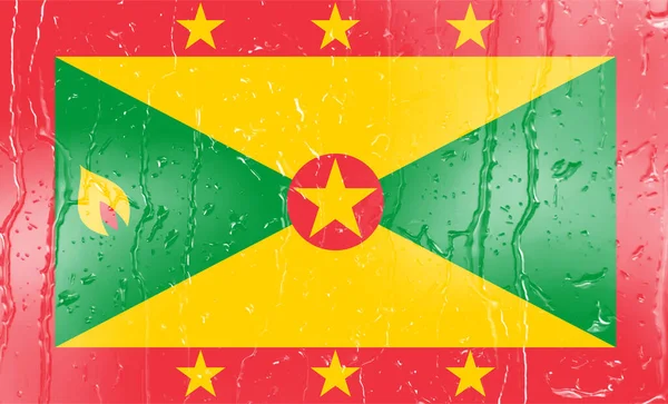 Vlajka Grenada Sklenici Pozadím Kapky Vody — Stock fotografie