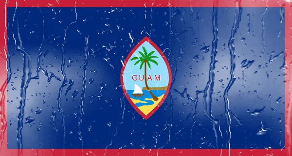 Drapeau Guam Sur Verre Avec Fond Goutte Eau — Photo