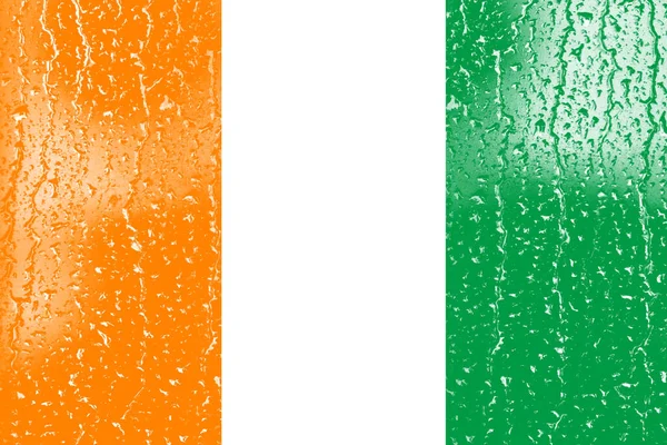 Flagge Der Elfenbeinküste Auf Einem Glas Mit Wassertropfen Hintergrund — Stockfoto