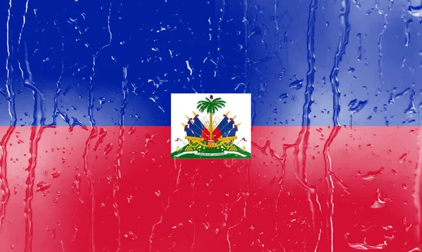 Bandeira Haiti Copo Com Fundo Gota Água — Fotografia de Stock
