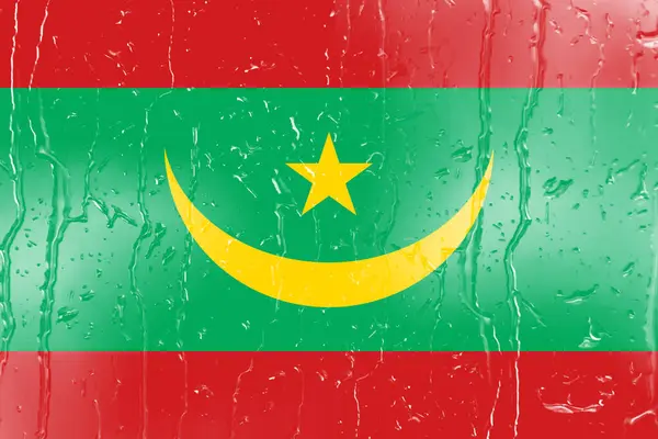 Drapeau Mauritanie Sur Verre Avec Fond Goutte Eau — Photo